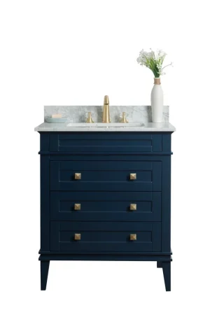 Flash Sale Legion Furniture 30" Navy Blue Freestanding Vanity With Carrara White Marble Top and White Ceramic Sink