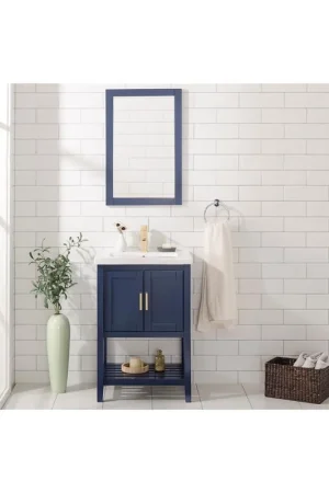 Hassle-Free Returns Legion Furniture WLF9024 24" Blue Freestanding Vanity Cabinet With White Ceramic Top and Sink