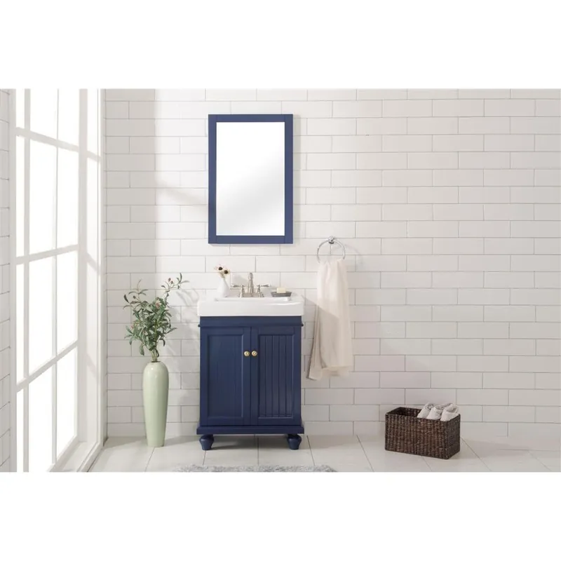 Legion Furniture WLF9324 24" Blue Freestanding Vanity Cabinet With White Ceramic Top and Sink Limited Edition