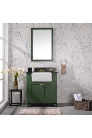 Crafted Legion Furniture WLF6022 30" Vogue Green Freestanding Vanity Cabinet With Black Granite Top and White Ceramic Farm Sink