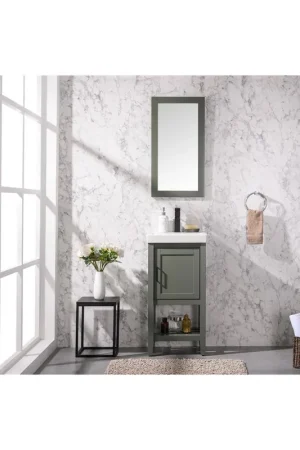 Legion Furniture WLF9018 18" Pewter Green Freestanding Vanity Cabinet With White Ceramic Top and Sink Handmade