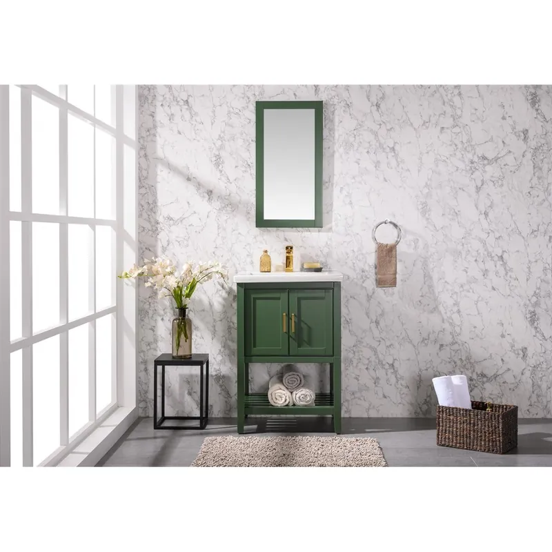 Place Order Legion Furniture WLF9024 24" Vogue Green Freestanding Vanity Cabinet With White Ceramic Top and Sink