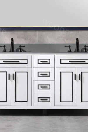 Best Seller Woodbridge Milan 61" White Solid Wood Vanity Base and Dark Gray Engineered Stone Composite Top, Single Basin With Pre-Drilled 3-Hole for 8" Widespread Faucet