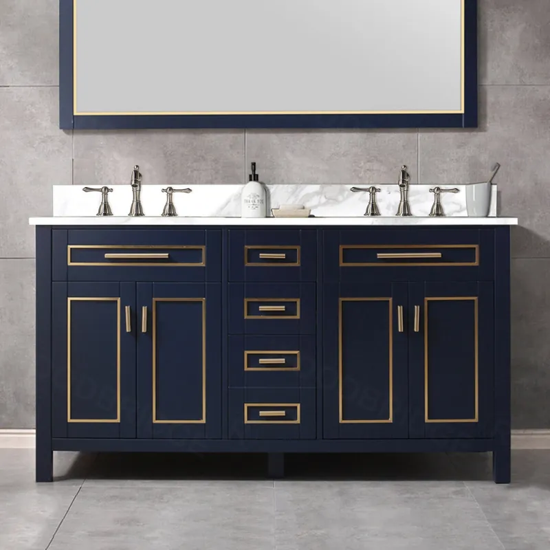 Luxury Woodbridge Milan 61" Navy Blue Solid Wood Vanity Base and White Fish Belly Engineered Stone Composite Top, Single Basin With Pre-Drilled 3-Hole for 4" Centerset Faucet
