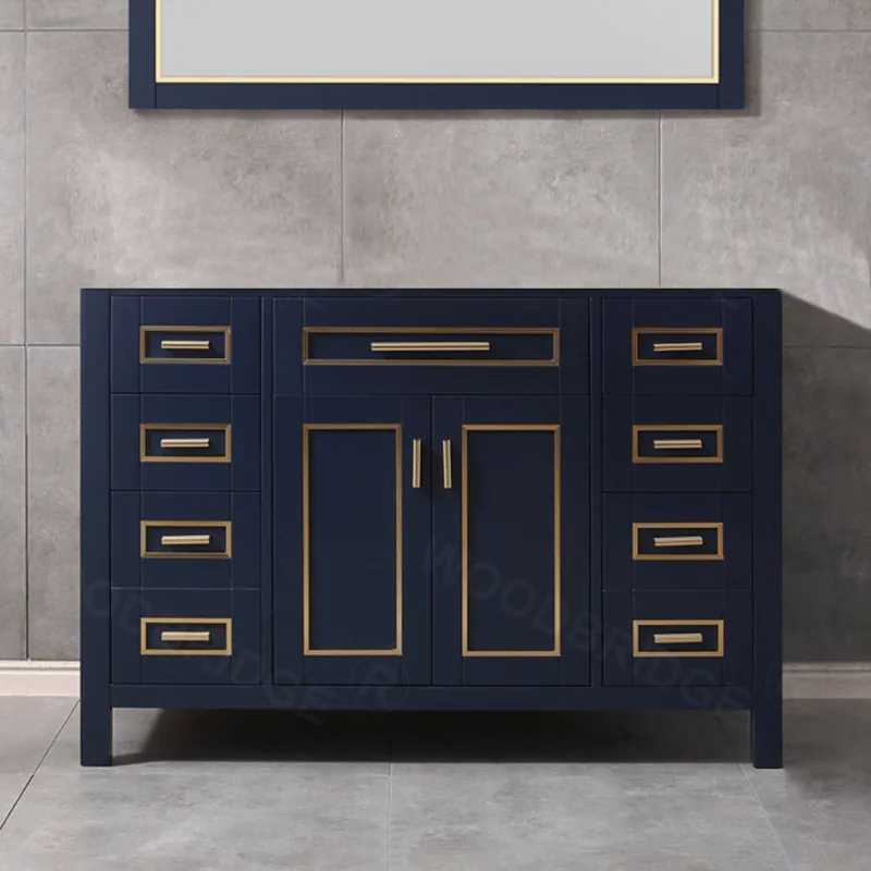 Woodbridge Milan 48" Navy Blue Solid Wood Vanity Base With Gold Trim Don’t Miss Out