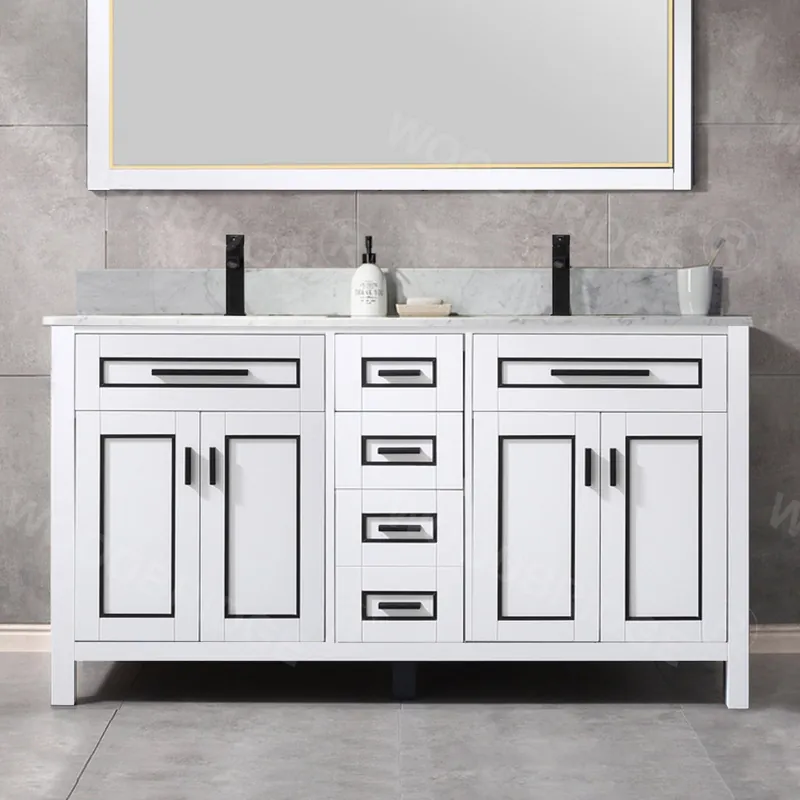 Woodbridge Milan 61" White Solid Wood Vanity Base and Carrara White Marble Top, Single Basin With Pre-Drilled Single Faucet Hole Factory Price