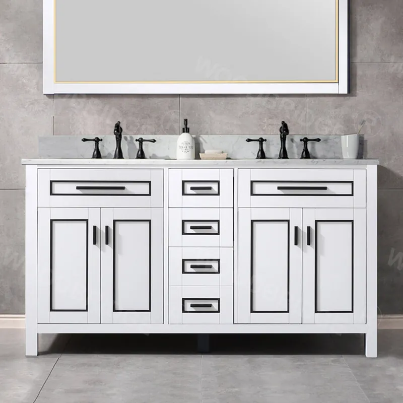 Woodbridge Milan 61" White Solid Wood Vanity Base and Carrara White Marble Top, Single Basin With Pre-Drilled Holes for 8" Widespread Faucet Top Rated