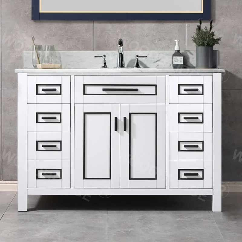 Woodbridge Milan 49" White Solid Wood Vanity Base and Carrara White Marble Top, Single Basin With Pre-Drilled Holes for 8" Widespread Faucet Grab Now