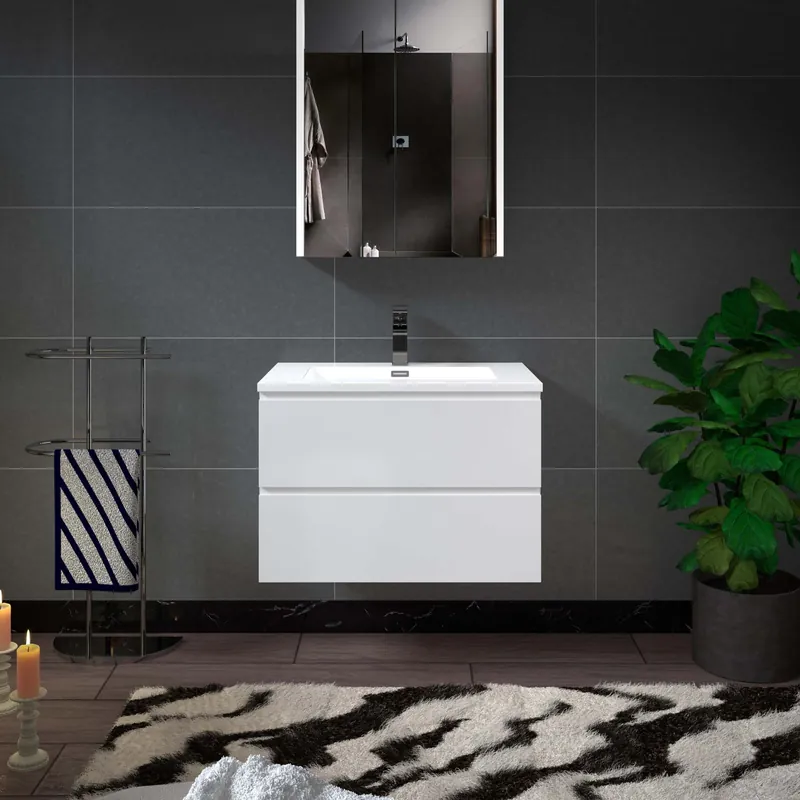 Woodbridge New Jersey Style 30" White High Gloss Vanity Base and White Resin Composite Vanity Top With Integrated Sink Express Delivery