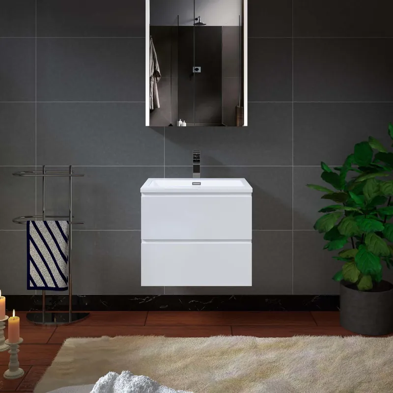 Woodbridge New Jersey Style 24" White High Gloss Vanity Base and White Resin Composite Vanity Top With Integrated Sink Direct From Factory