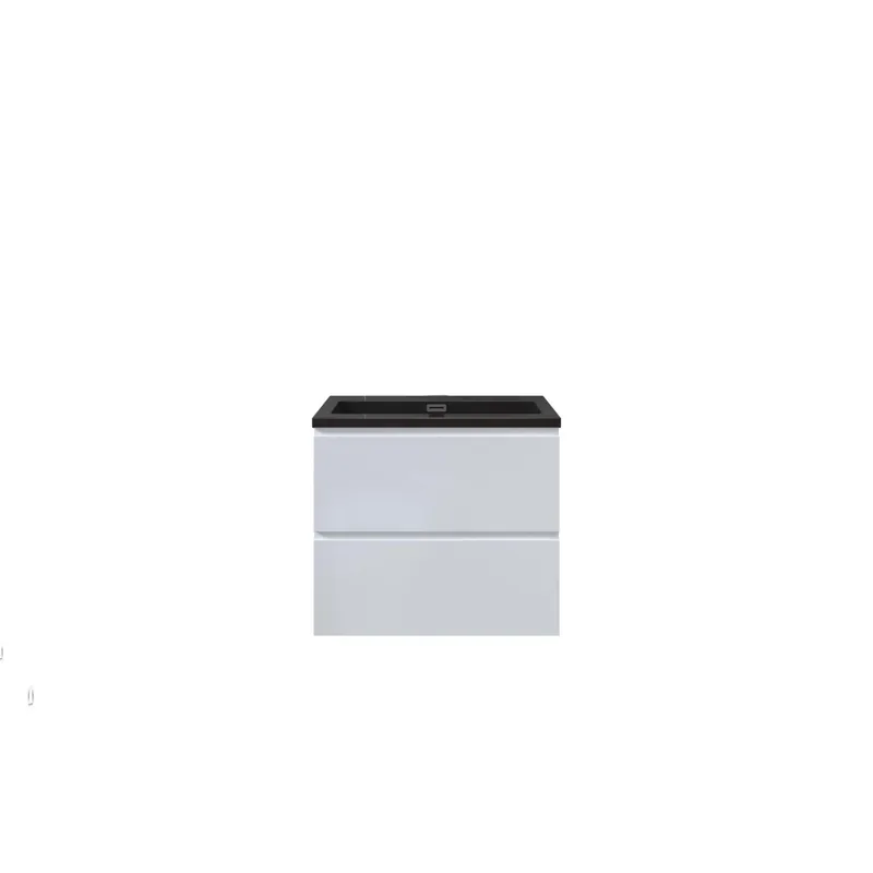 Woodbridge New Jersey Style 24" White High Gloss Vanity Base and Black Quartz Sand Composite Vanity Top With Integrated Sink One Day Deal