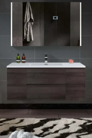 Best Choice Woodbridge New Jersey Style 48" Gray Oak Vanity Base and White Resin Composite Vanity Top With Integrated Sink