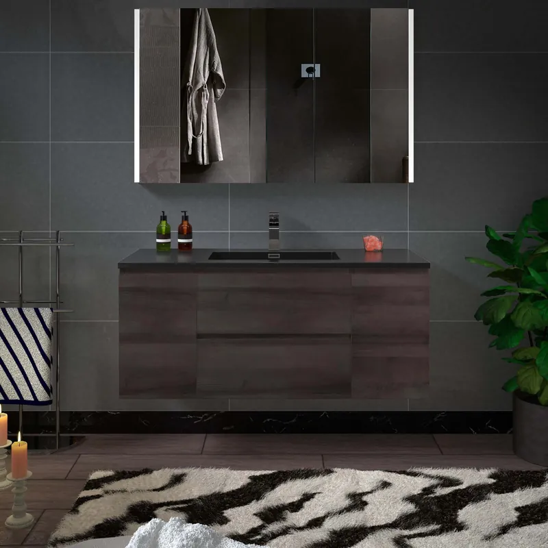 Sale Woodbridge New Jersey Style 48" Gray Oak Vanity Base and Quartz Sand Composite Vanity Top With Integrated Sink