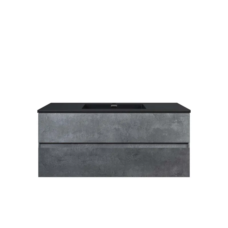 Woodbridge California Style 48" Gray Contemporary Wall Hung Floating Vanity and Black Quartz Sand Composite Vanity Top With Integrated Single Sink Affordable