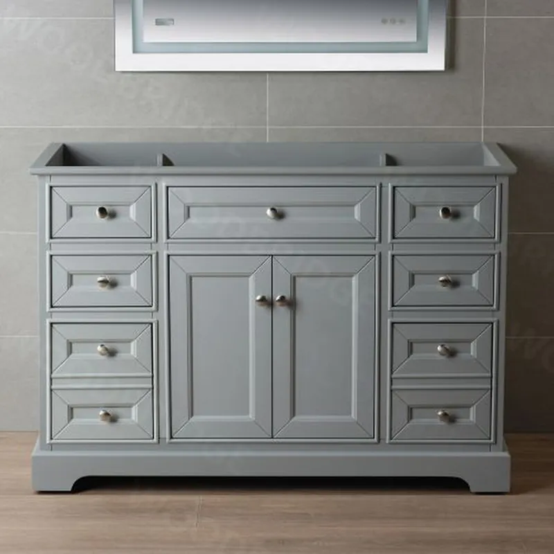 WoodBridge London 48" Gray Solid Wood Bathroom Vanity Base With 2 Soft Close Door, 6 Soft Close Drawers, 1 Decorative Drawer and 1 Interior Shelf Don’t Miss Out