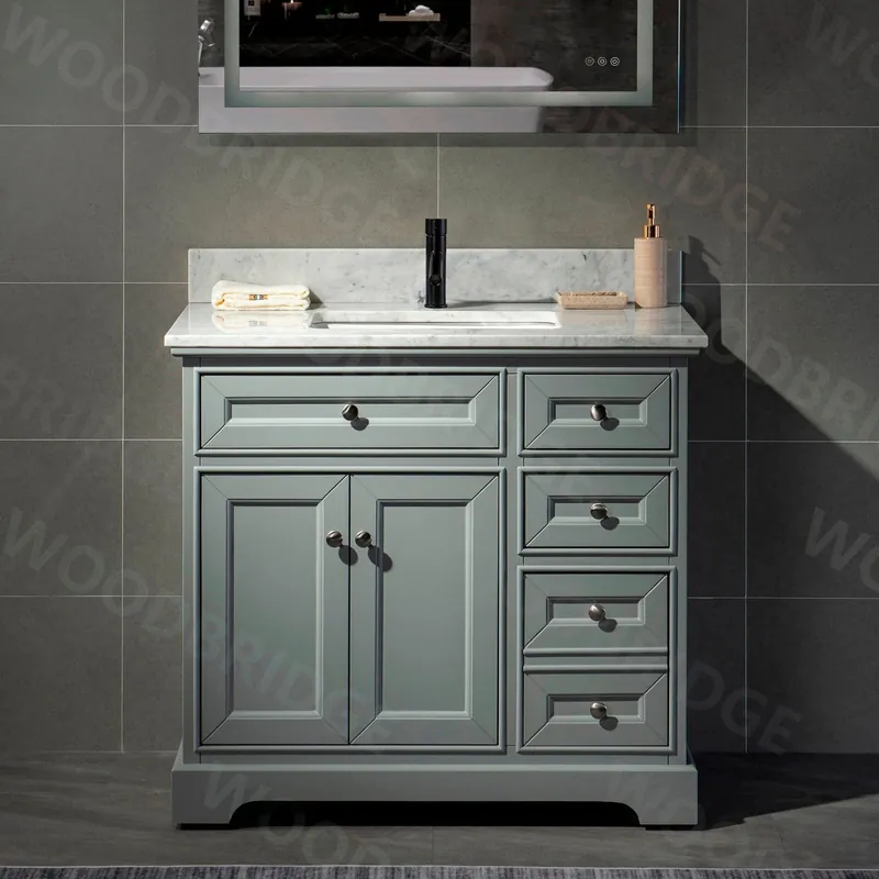 WoodBridge London 36" Gray Solid Wood Bathroom Vanity Base and Italian Carrara Marble Top, Rectangle Undermount Sink, Soft Closing Doors and 3 Full Extension Dovetail Drawers With Single Faucet Hole Hot Picks