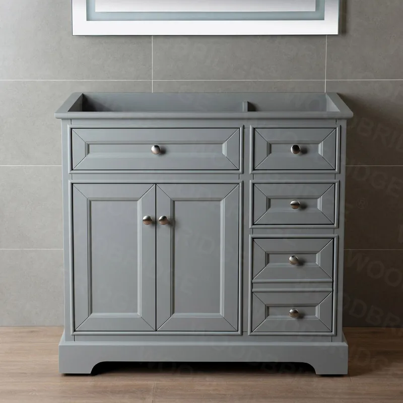 WoodBridge London 36" Gray Solid Wood Bathroom Vanity Base With 2 Soft Closing Doors and and 3 Full Extension Solid Wood Dovetail Drawers Budget