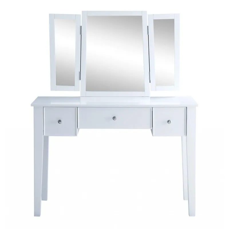 HomeRoots 19' x 43' x 54' Tan Fabric White Wood Mirror Vanity Set Price Cut