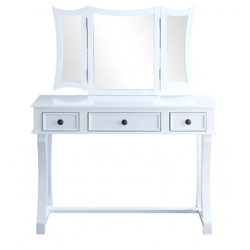 Direct From Manufacturer HomeRoots 19' x 43' x 54' Tan Fabric White Wood Mirror Vanity Set