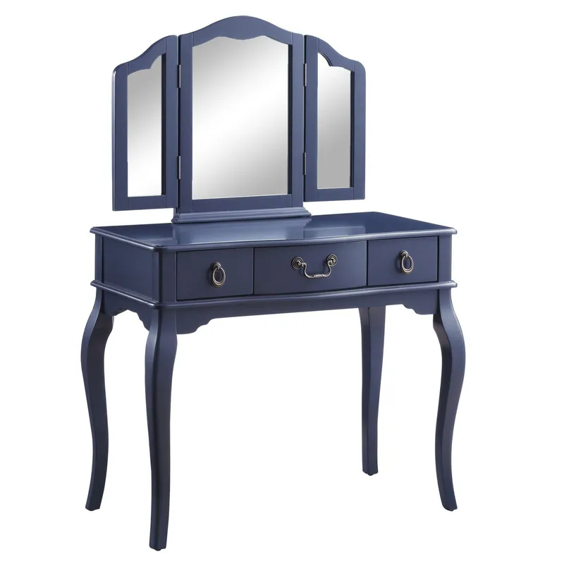 Genuine HomeRoots 18' x 36' x 52' Tan Fabric Blue Gray Wood Mirror Vanity Set