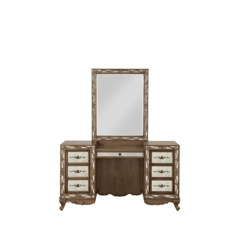 Free Returns HomeRoots 18' x 58' x 32' Antique Gold Wood Mirror Vanity