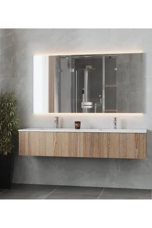 Laviva Legno 72" Weathered Gray Vanity Base and Matte White Solid Surface Countertop With Integrated Double Sink Direct From Factory