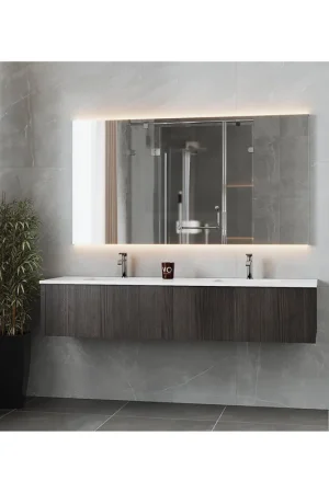 Direct From Manufacturer Laviva Legno 72" Carbon Oak Vanity Base and Matte White Solid Surface Countertop With Integrated Double Sink