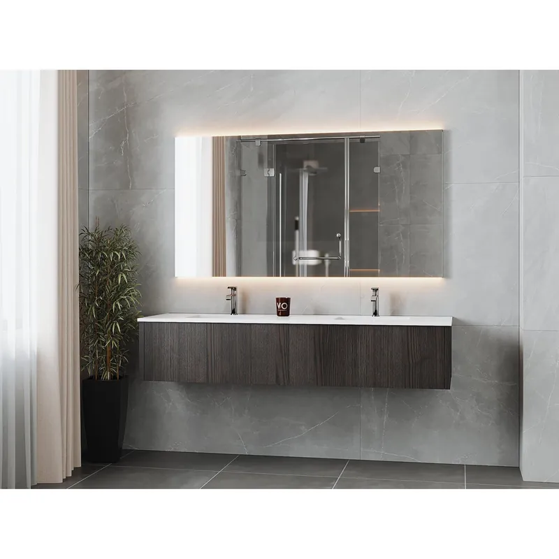 Direct From Manufacturer Laviva Legno 72" Carbon Oak Vanity Base and Matte White Solid Surface Countertop With Integrated Double Sink