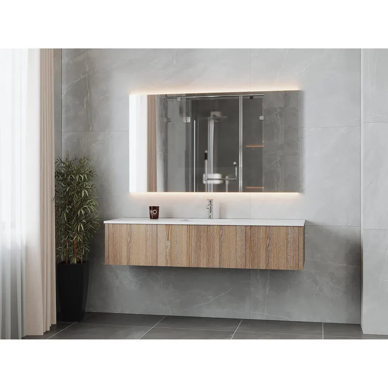 Laviva Legno 66" Weathered Gray Vanity Base and Matte White Solid Surface Countertop With Integrated Sink New Arrival
