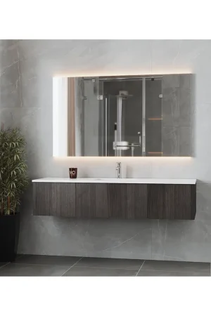 Laviva Legno 66" Carbon Oak Vanity Base and Matte White Solid Surface Countertop With Integrated Sink Today Only