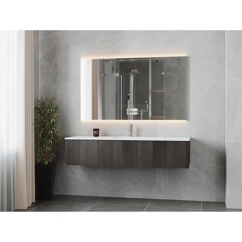 Laviva Legno 66" Carbon Oak Vanity Base and Matte White Solid Surface Countertop With Integrated Sink Today Only