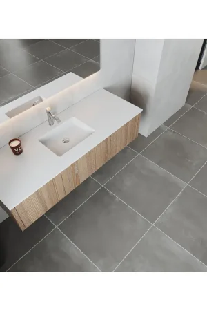 Laviva Legno 60" Weathered Gray Vanity Base and Matte White Solid Surface Countertop With Single Integrated Sink Place Order
