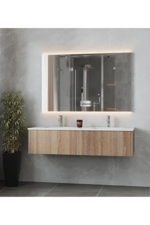 Exclusive Laviva Legno 60" Weathered Gray Vanity Base and Matte White Solid Surface Countertop With Integrated Double Sink