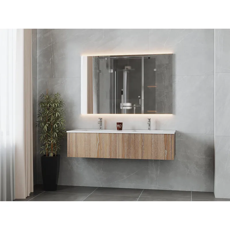 Exclusive Laviva Legno 60" Weathered Gray Vanity Base and Matte White Solid Surface Countertop With Integrated Double Sink
