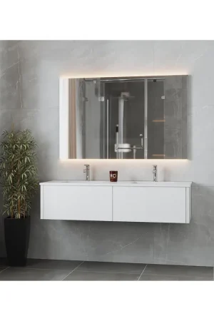 Laviva Legno 60" Alabaster White Vanity Base and Matte White Solid Surface Countertop With Integrated Double Sink Special Offer