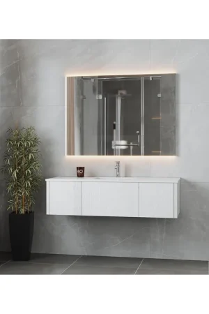 Fan Favorite Laviva Legno 54" Alabaster White Vanity Base and Matte White Solid Surface Countertop With Integrated Sink