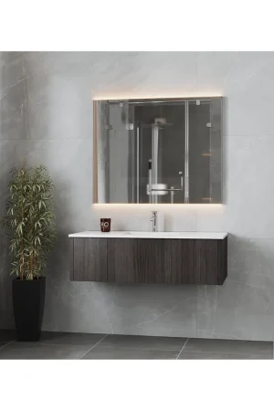 High Quality Laviva Legno 48" Carbon Oak Vanity Base and Matte White Solid Surface Countertop With Integrated Sink