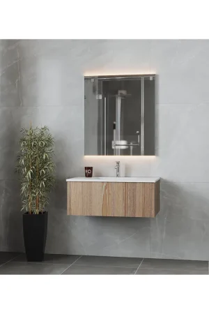 Laviva Legno 36" Weathered Gray Vanity Base and Matte White Solid Surface Countertop With Integrated Sink Free Returns