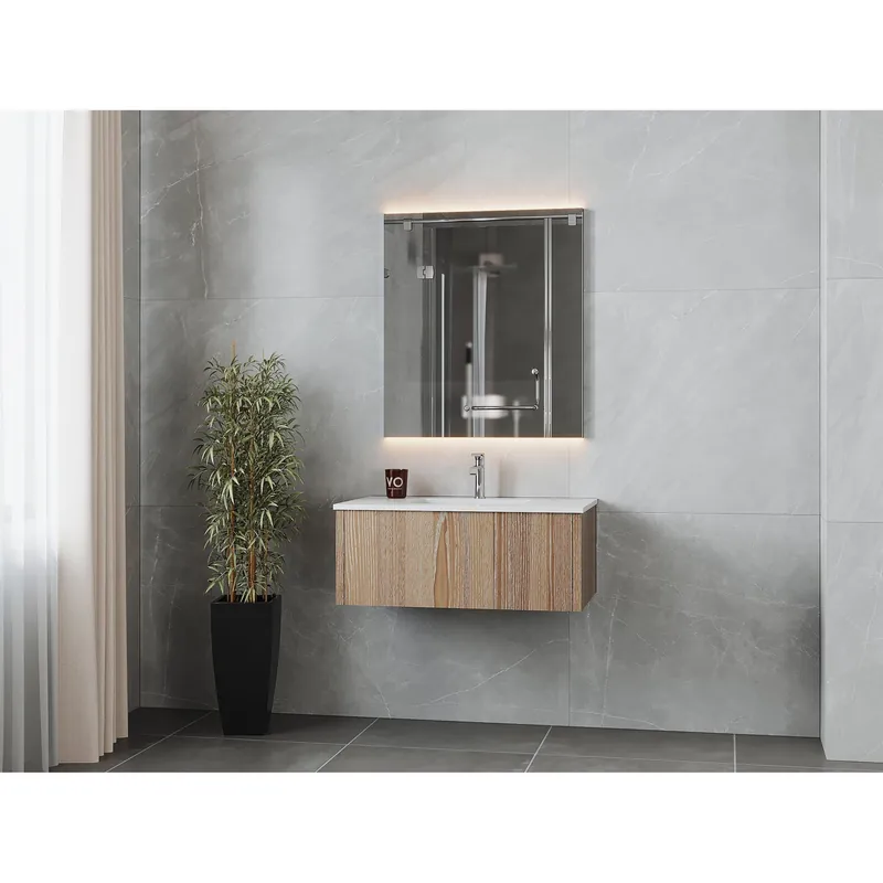 Laviva Legno 36" Weathered Gray Vanity Base and Matte White Solid Surface Countertop With Integrated Sink Free Returns