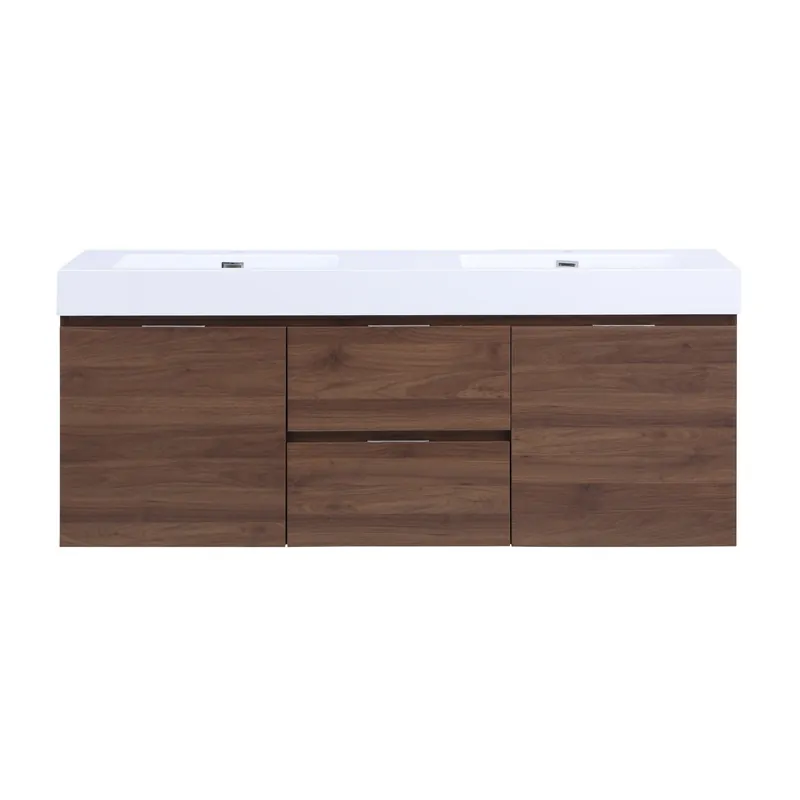 Buy Today Bathlyn Double Floating Bath Vanity in Oak with White Resin Top