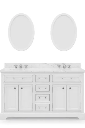 Premium Water Creation 60 Inch Cashmere Grey Double Sink Bathroom Vanity With Faucet From The Derby Collection