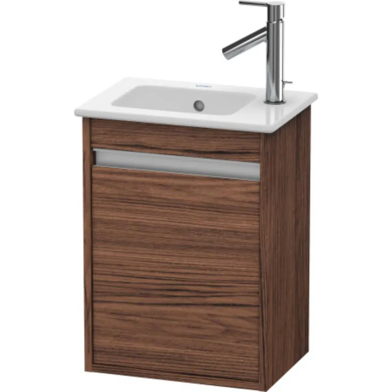Duravit Ketho 16" x 22" x 11" Wall-Mount Vanity Unit With Left Hinge One Door Cabinet in Walnut Dark Viral