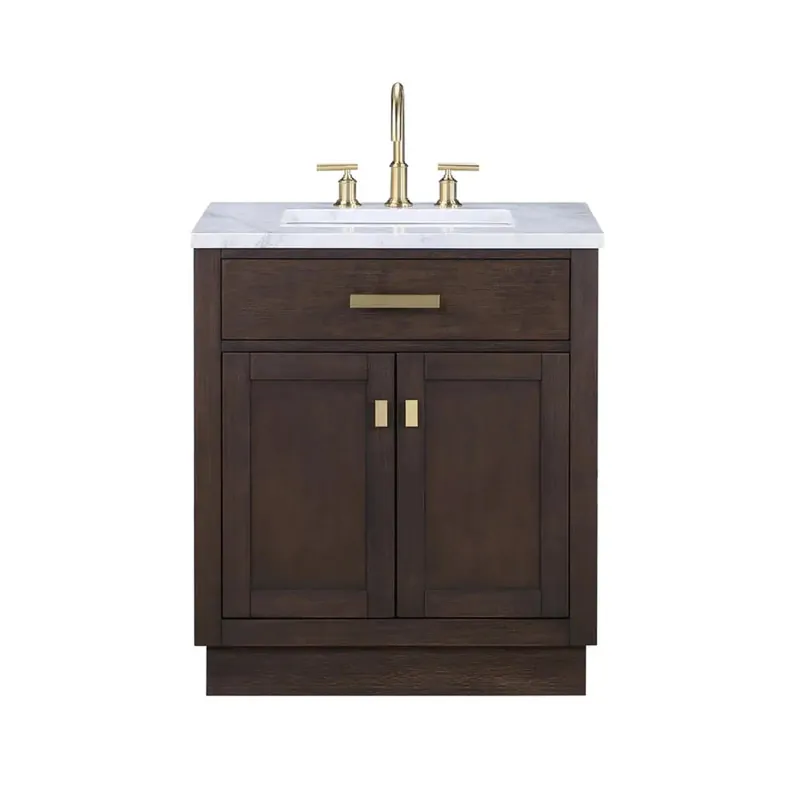 Hassle-Free Returns Water Creation Chestnut 30" Single Sink Carrara White Marble Countertop Vanity In Brown Oak with Mirror