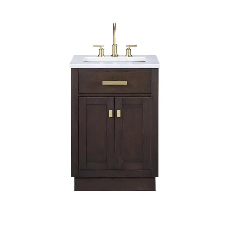 Brand New Water Creation Chestnut 30" Single Sink Carrara White Marble Countertop Vanity In Grey Oak