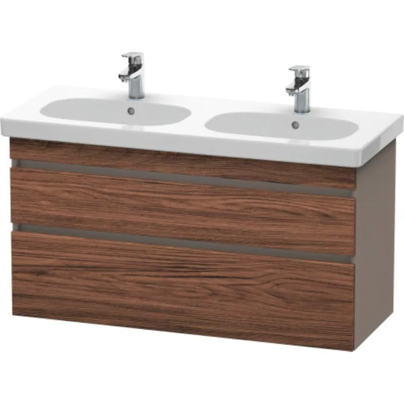 Last Chance Duravit DuraStyle 45" x 24" x 18" Two Drawer Wall-Mount Vanity Unit in Walnut Dark and Basalt (DS648602143)