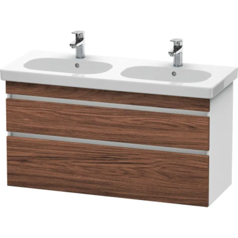 Last Chance Duravit DuraStyle 45" x 24" x 18" Two Drawer Wall-Mount Vanity Unit in Walnut Dark and White (DS648602118)