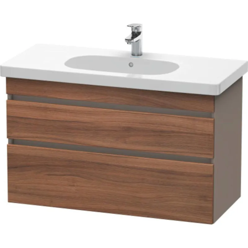 Duravit DuraStyle 39" x 24" x 18" Two Drawer Wall-Mount Vanity Unit in Natural Walnut and Basalt (DS648507943) Handmade