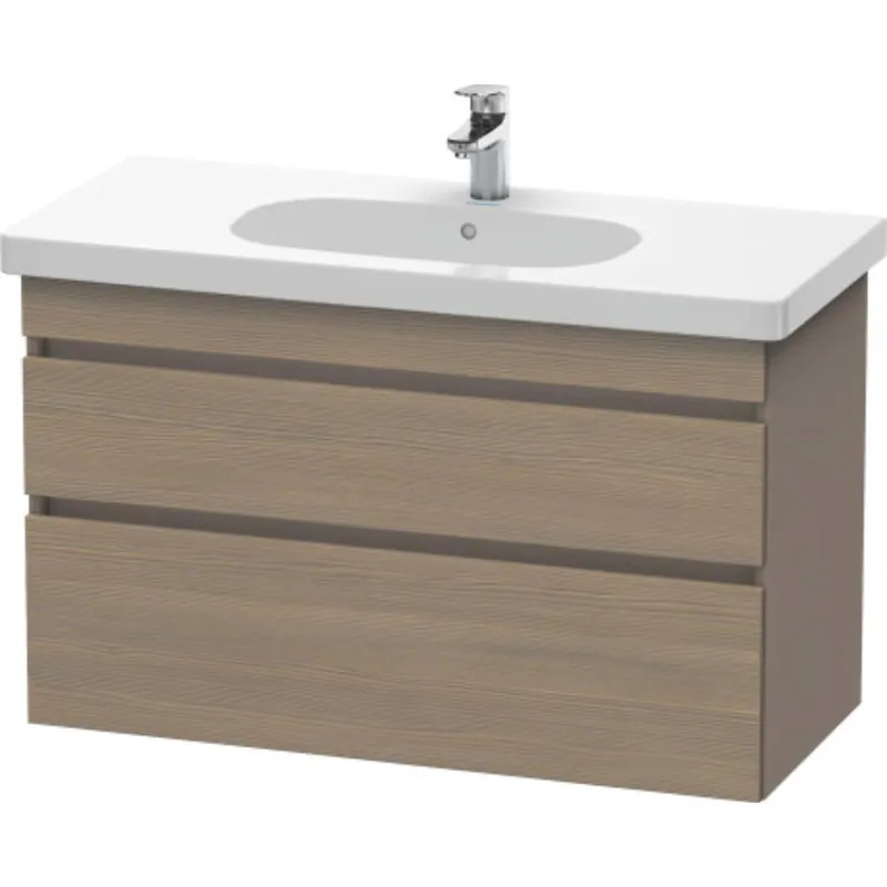 Shop Now Duravit DuraStyle 39" x 24" x 18" Two Drawer Wall-Mount Vanity Unit in Oak Terra and Basalt (DS648503543)