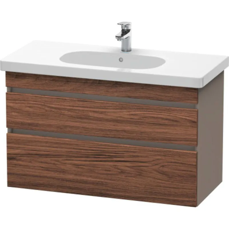 Final Sale Duravit DuraStyle 39" x 24" x 18" Two Drawer Wall-Mount Vanity Unit in Walnut Dark and Basalt (DS648502143)