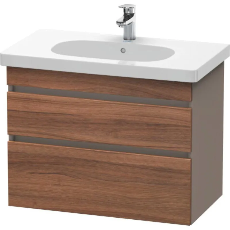Secure Checkout Duravit DuraStyle 31" x 24" x 18" Two Drawer Wall-Mount Vanity Unit in Natural Walnut and Basalt (DS648407943)